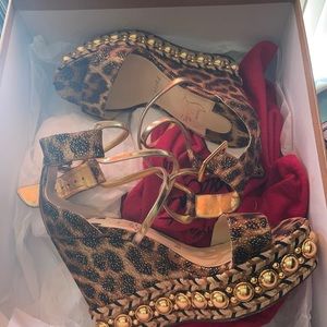 Leopard print wedge heels